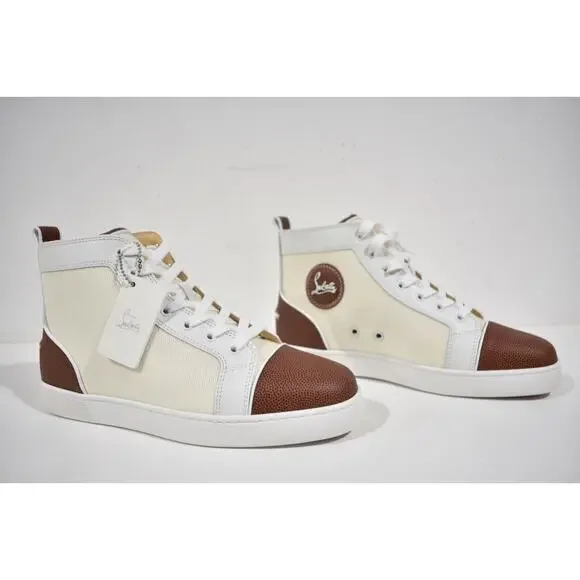 Christian Louboutin Mens Louis SB22 Flat White Brown Bowl High Top Sneaker 42 9